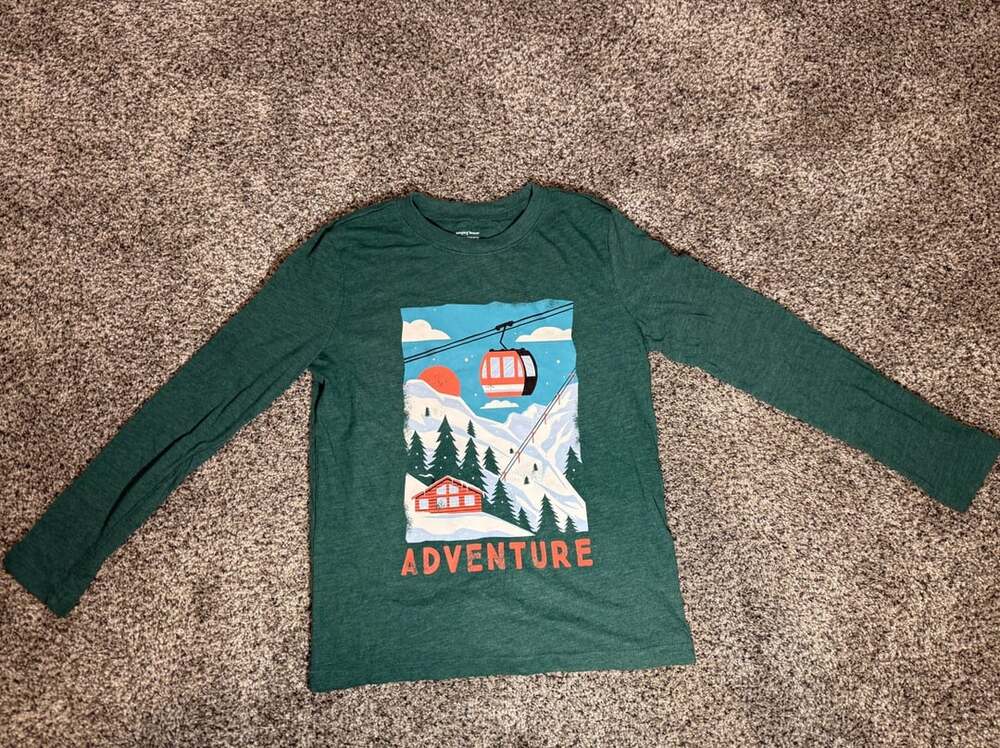 Jumping Beans Softest Tee Boys Green Adventure Ski Lift Long Sleeve Graphic Shir
